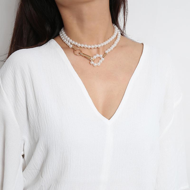 

Woogge Handmade Imitation Pearl Chain Necklace for Women Vintage Elegant Geometric Long Bead Necklaces Party Jewelry1