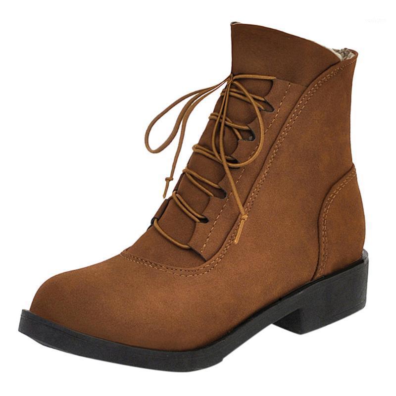 

SAGACE Classic women's leather boots casual lace-up shoes work shoes ladies square with thick waterproof platform boots 20201, Black