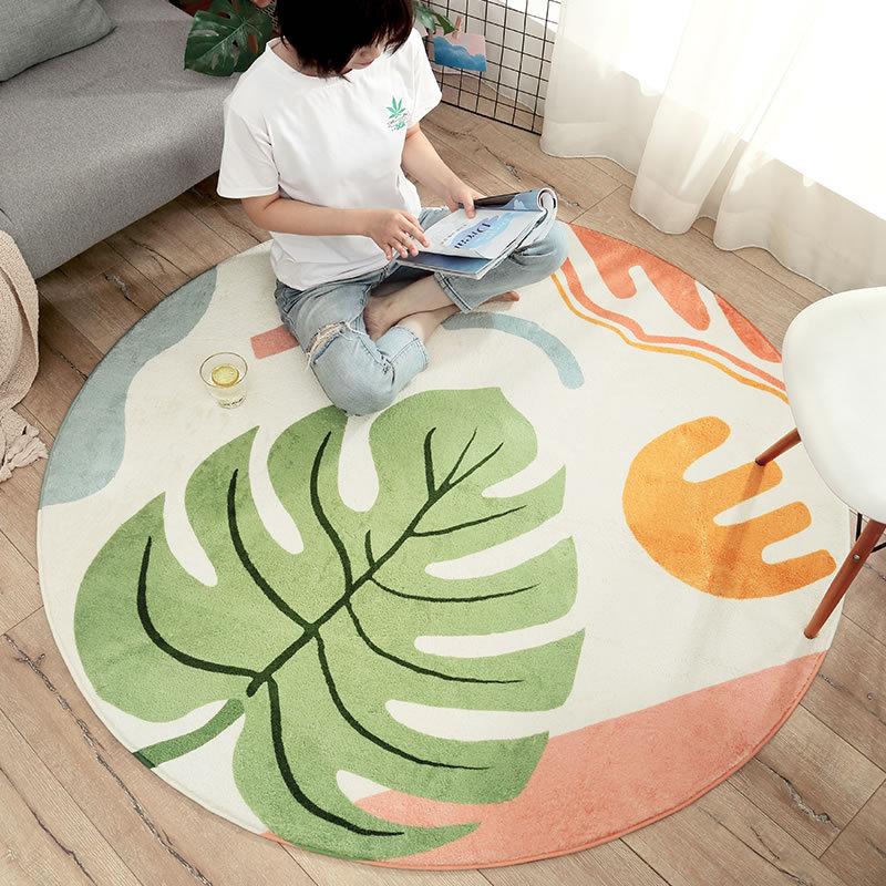 

Nordic Round Carpet Lamb Cashmere Flower Pattern Carpet Mat Ins Girl Bedroom Sofa Non-slip Computer Chair Cushion Decor, Style 6
