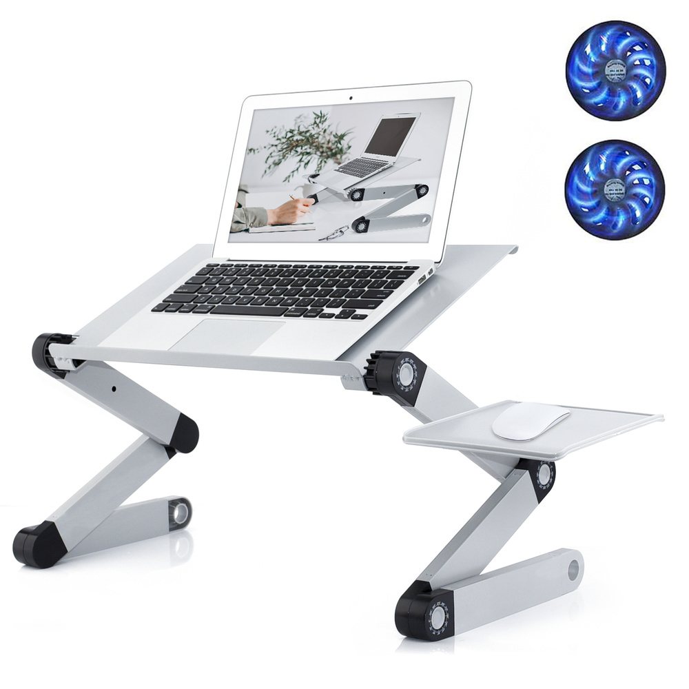 

Adjustable laptop stand 2 CPU cooling USB fan laptop table suitable for bed workstation with mouse pad foldable cooking bookshelf White