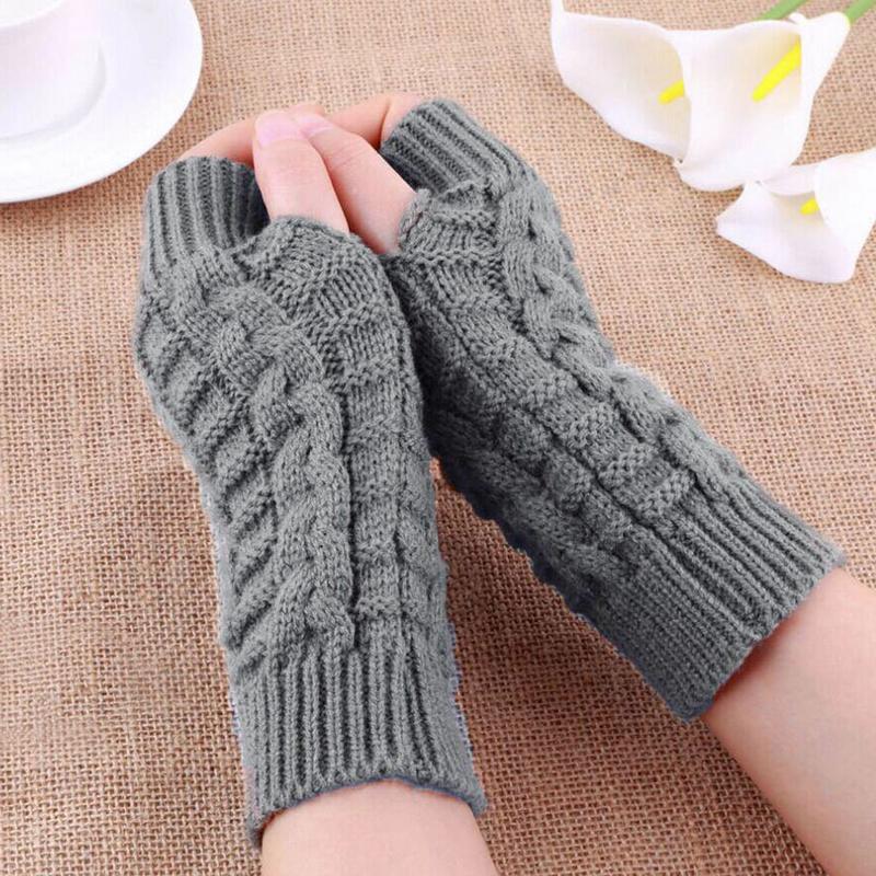 

1 pair Fashion Knitted Fingerless Gloves Winter Soft Warm Mitten Women Girls Solid Color Thick Artificial Wool Knitted Gloves
