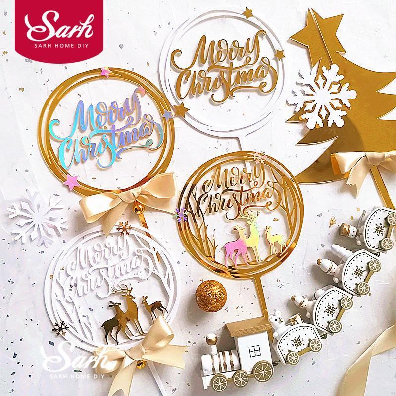 

Gold Elk Snowflake Merry Christmas Cake Topper Party Acrylic 3d Xmas Trees Decoration for Baking Supplies Baby Shower Love Gifts1