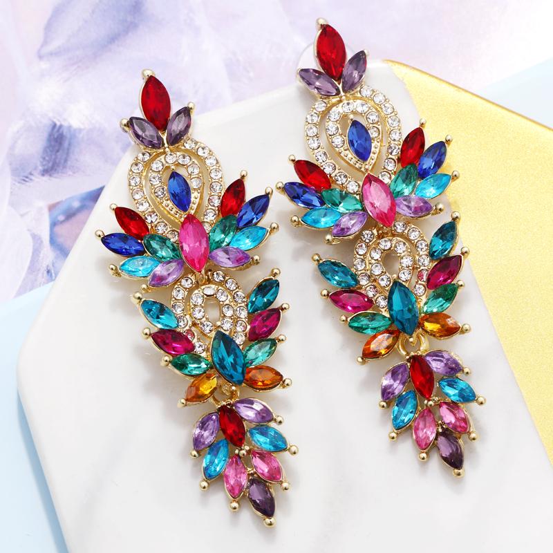 

MINHIN Luxury Crystal Drop Earrings for Women Long Eearings Colorful Rhinestone Statement Earrings Fashion Jewelry