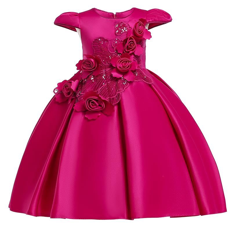 

2020 Summer Flower Costume Kids Dresses For Girls Children Clothing Party Wedding Dress Girl Dress Princess 10 Year L5070, Pink