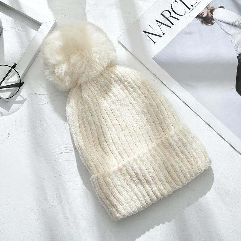 

Colorful Winter Knitted Hats for Women Female Woolen Pompom Poms Ball Thickened Lining Warm Beanies Skullies Cap Bonnet Gorro, Yellow