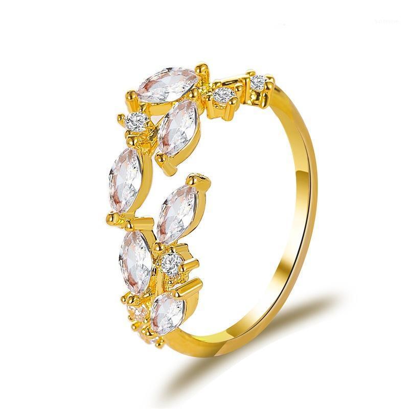 

New Crystal Leaves Flower branch leaf Adjustable Finger Wedding Rings for Women Rose Gold Zircon Open Ring Girls Jewelry Gift1