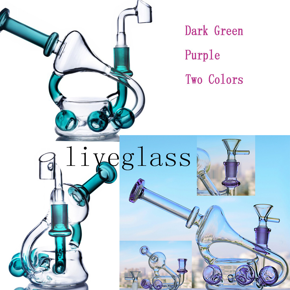 

Mini Cute thick glass water bongs online for sale beaker base smoking hookahs shisha dab rig double dome percolator recycler with 14mm male