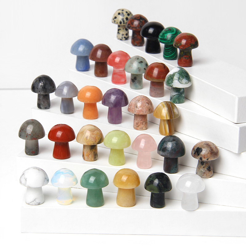 Polie en pierre naturelle sculptée Crystal mini champignons guérison reiki statue minéral ornement décor pour la maison mix mix couleurs