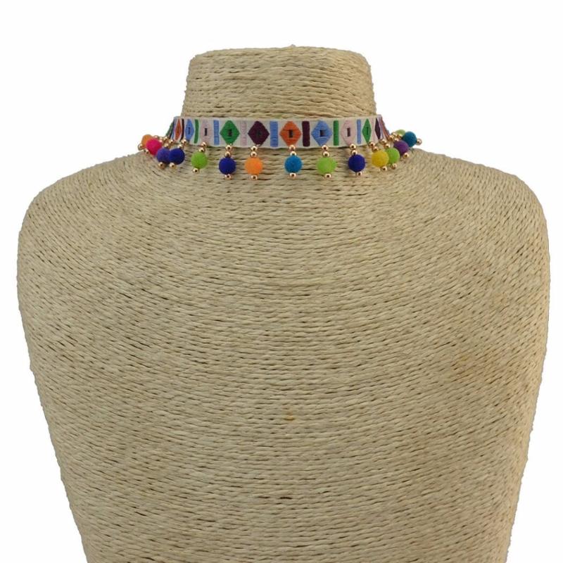 

Ethnic Pom Pom Ball Necklaces for Women Bohemian Multicolors Statement Choker Necklace African Tribal Party Jewelry Gift