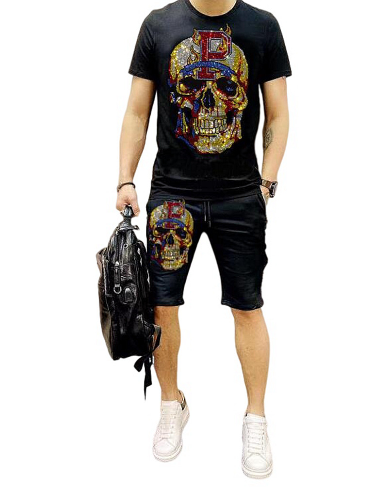 

Fitness tracksuit men' hoodie fashion Diamond stone casual sportswear summer suits, As picture shown
