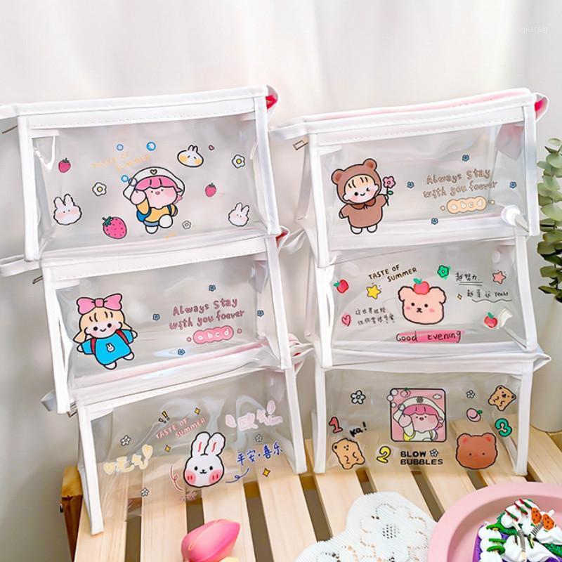 

New Fashion Bear Cosmetic Cases Women Transparent Waterproof Travel Makeup Bag Girls Clear Pencil Organizer Pouch1, You are cute