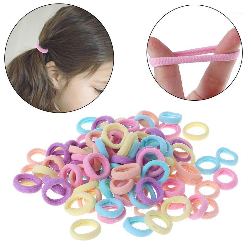 

100 Pcs/Set Hair Band Girls Ponytail Elastic Soft Nylon Headband Headwear Candy Color Cute Fashion Accessories Kids Children Rop1, As pictures shown