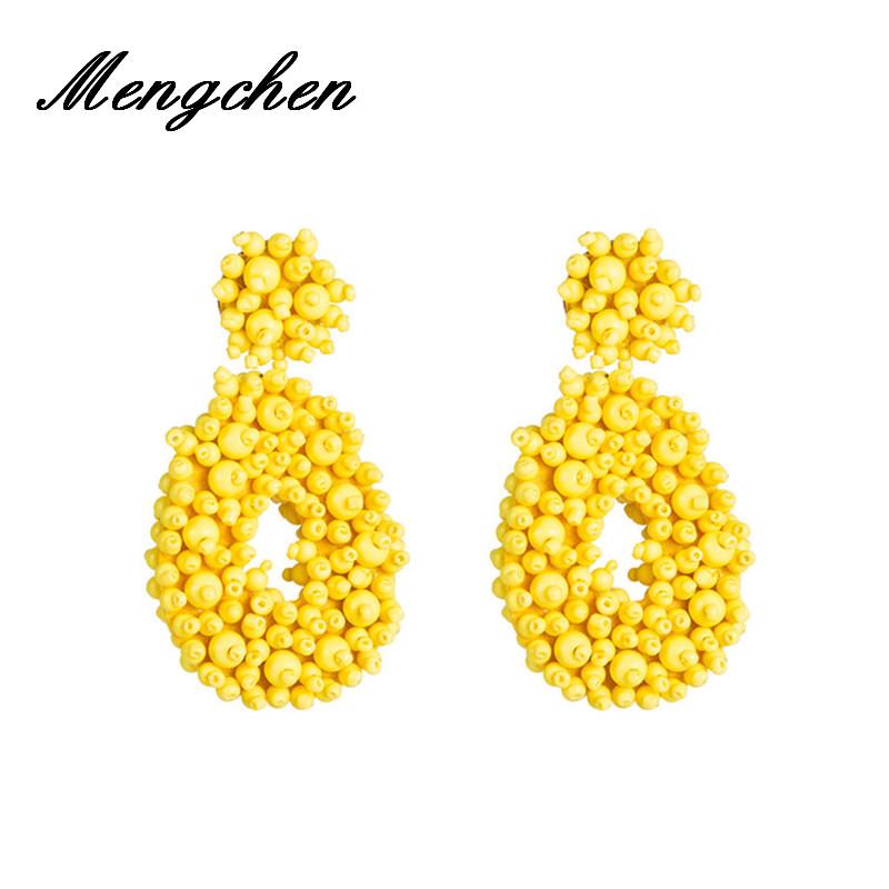 

New Design Handmade Rice Beads Geometric Water Drop Dangle Earrings For Women