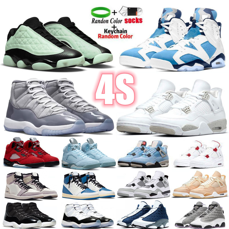 

Men basketball shoes Sneakers 1s Fragment Tex-Sail 4 4s White Oreo Neon University Blue 6s UNC Red Flint 13s Singles Day Bred mens trainers, Shown