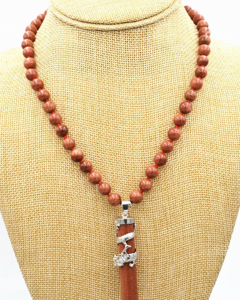 

New 8mm Chinese dragon stone pendant necklace 18