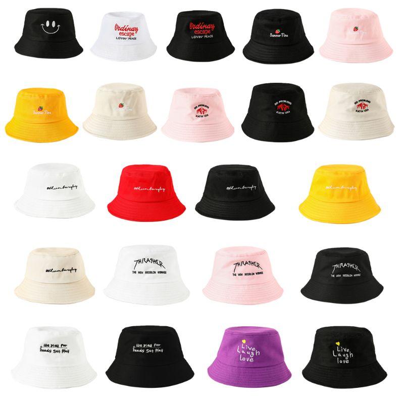 

22 Colors Women Girls Funny Embroidery Letter Wide Brim Bucket Hat Summer Casual Harajuku Hip Hop Student Sports Fisherman Cap