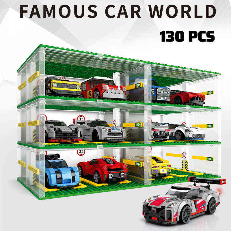 

City Speed Champions Sports Cars Garage Model Building Blocks Kits Creative MOC Supercar Racing Parking Lot DIY Bricks Kids Toys AA220303