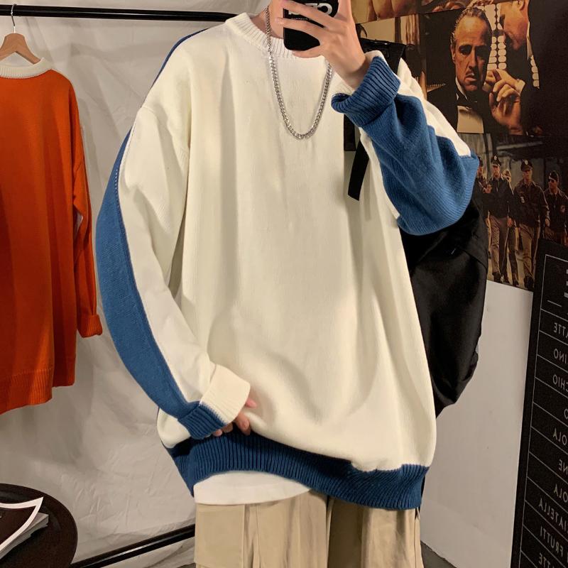 

2020 Autumn Winter New Men's Casual O-Neck Sweater Woman Streetwear Oversize Warm Pullovers Male Long Sleeve Sweater, Blue