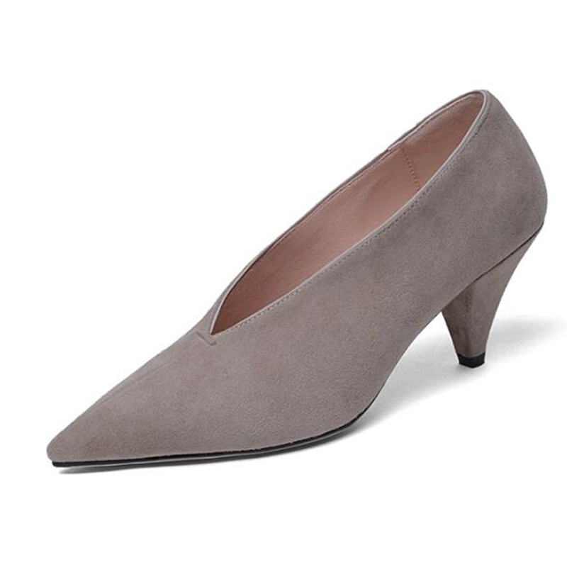 

2020 genuine leather of hot women plus size 22-26.5cm suede sheep sheep's bombs shallow mouth shoes only high NNWE, Grey