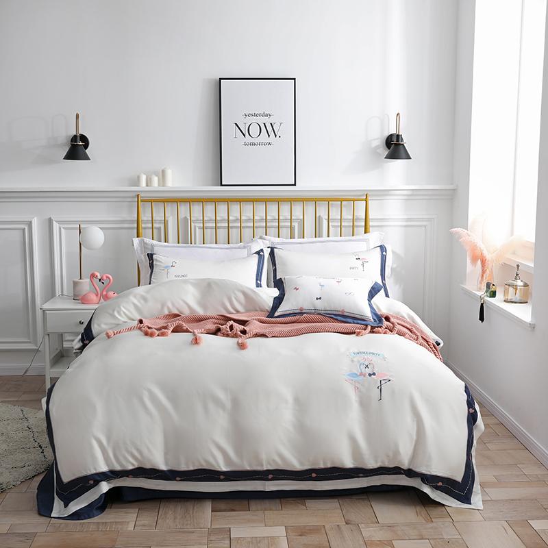 

New Super soft tencel Bedding Sets embroidery Queen/King Size Duvet Cover Set Bedclothes Bed Linen Quilt Cover 1/4pcs