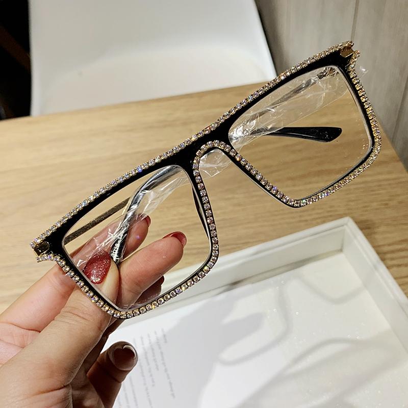 

Sunglasses Luxury Diamond Square Women 2021 Vintage Oversized Blue Protection Eyeglasses For Men Custom Prescription