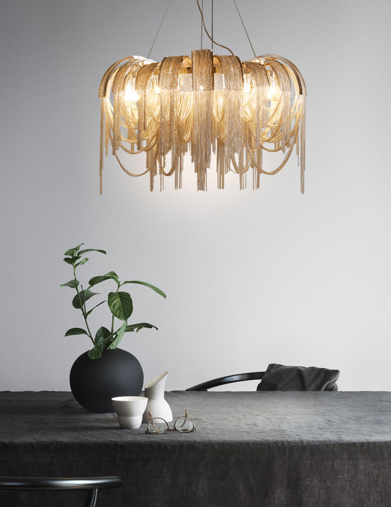

Nordic New tassel chain chandelier luxury hanging light suspension luminaire Chrome metel chandelier For Living Room Restaurant