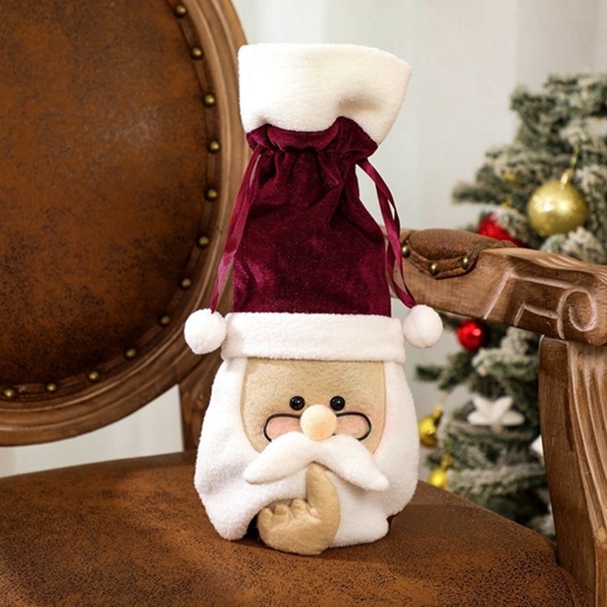 

2020 Christmas Wine Bottle Cover Santa With Glasses Cute Velvet Wine Bottle Bag Christmas Party Decoration