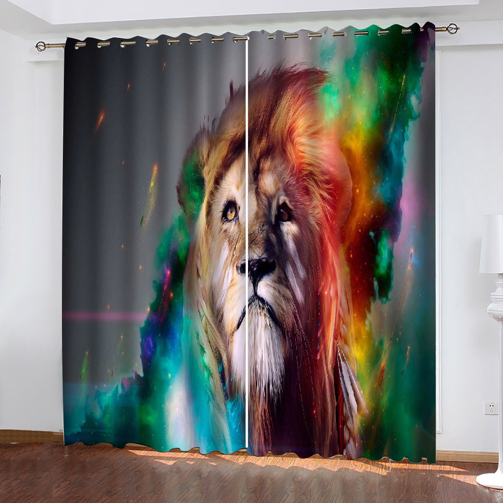 

European Curtains Photo Painted 3D Curtain Living room brown lions curtains 3d stereoscopic curtains