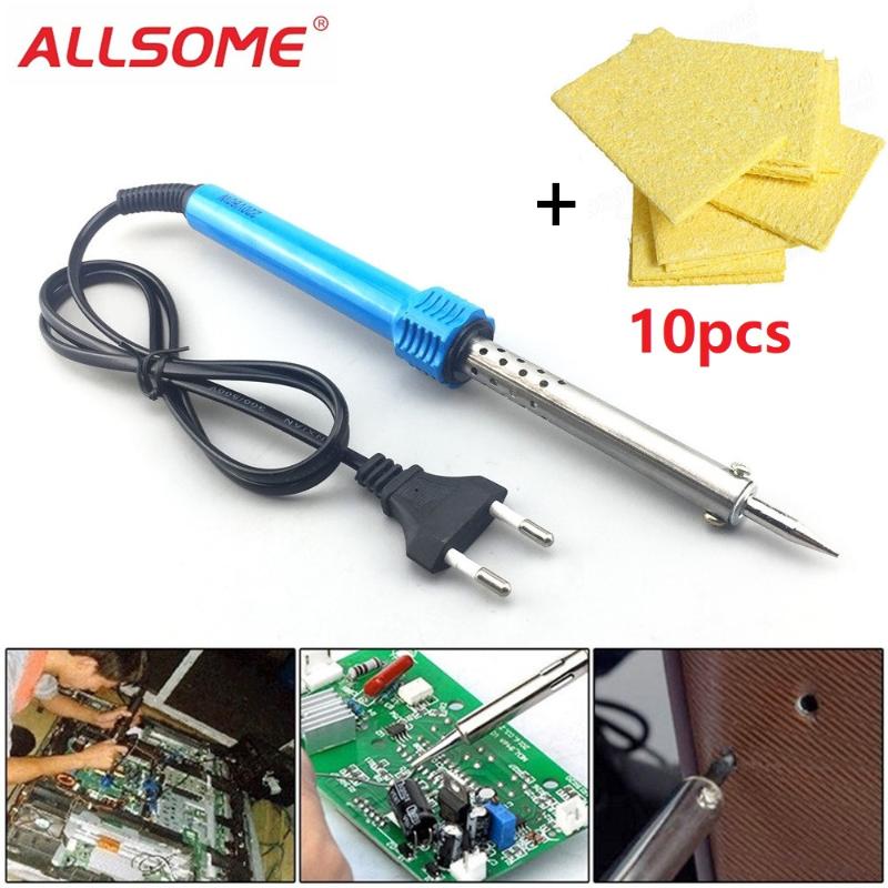 

ALLSOE 30W/40W/60W 110V/220V Adjustable Welding Gun Solder Soldering Iron Kit Tool + 10PC Replacement Sponge PCB Cleaning Pads