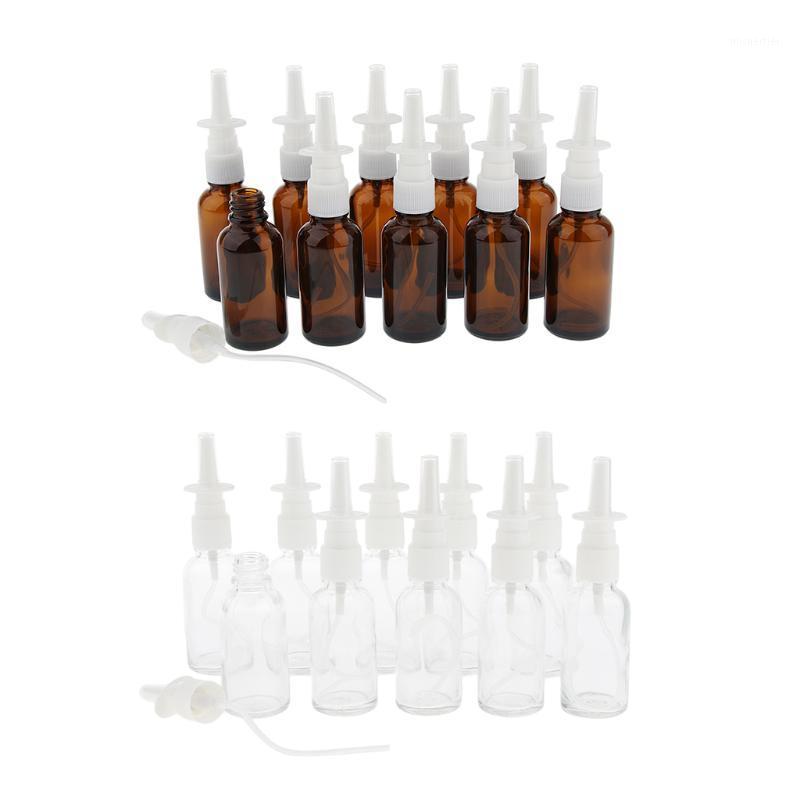 

10pcs 30ml Glass Empty Nasal Pumps Spray Bottle Mist Sprayer Nose Personal Care, Refillable/Reusable, Brown/Clear1
