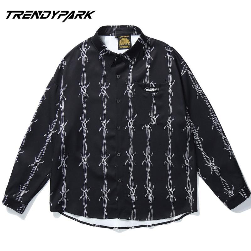 

Men's Shirt Male Designer Casual Shirts Solid Black Rose Print Curve Bottom Men Dress Shirt Hip Hop Hipster Streetwear XXL