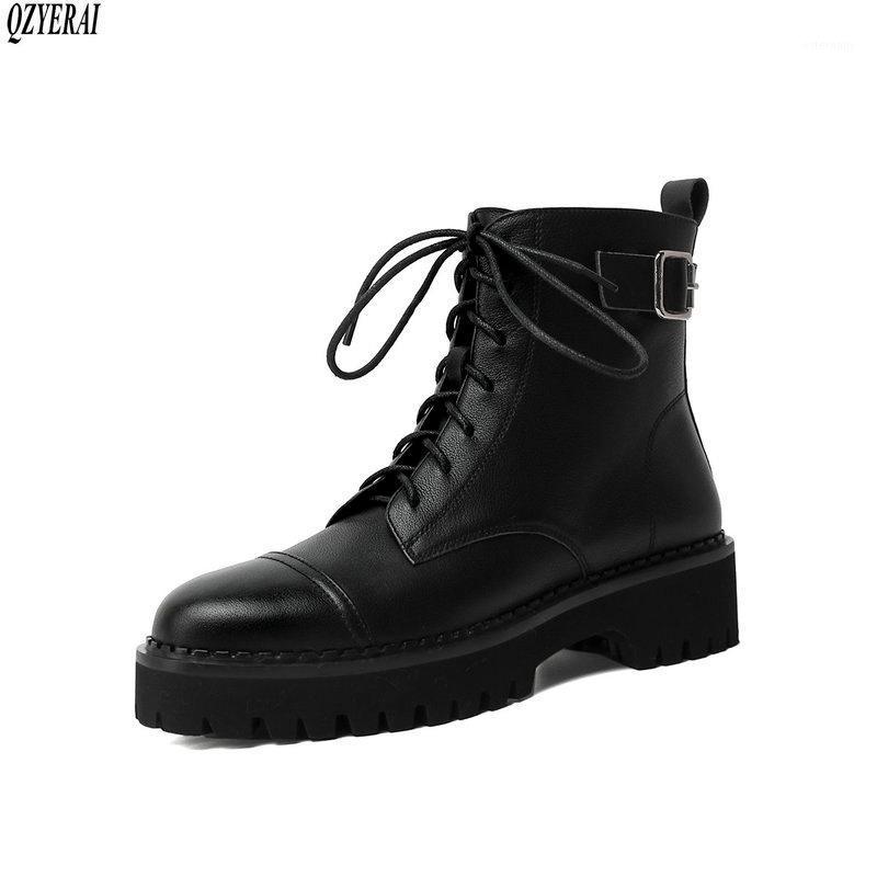 

QZYERAI Autumn winter Genuine leather Female boots Riding boots fashion Women's Head layer cowhide Women's shoes1, Black