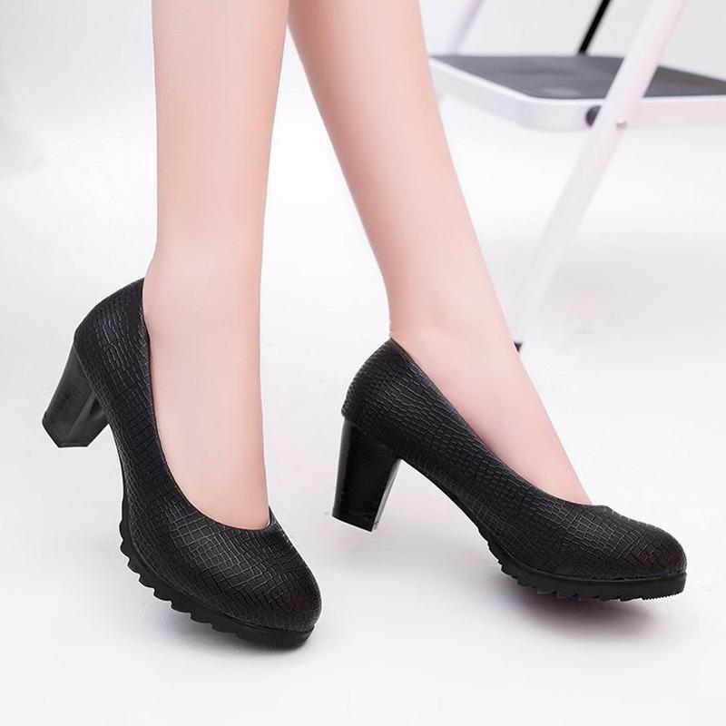

2020 New Women Shoes Woman Pumps Solid Leather Thick High Heels Platform Work Casual Shoes Fashion Slip on Shallow Ladies, White