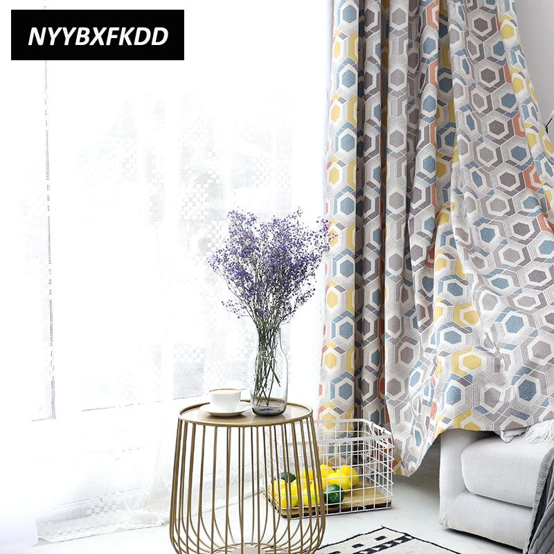 

Hot Sale Geometric Curtain Polyester Cotton Modern Simple Fine Printed Curtains Cloth For Bedroom Living Room Window Treatments