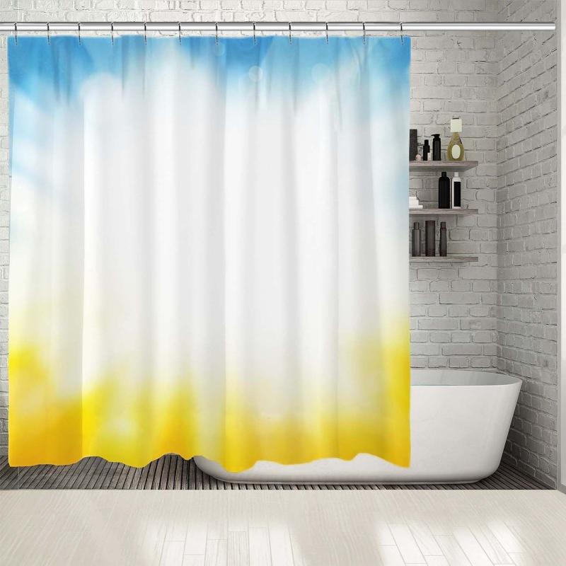

Shower Curtain Summer Time Horizon Sky with Sun Rays Seaside Holidays Nature Theme Artwork Blue Yellow White