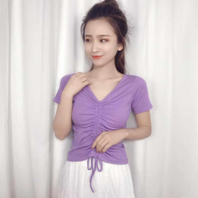 

Japanese style women sweet sexy V-neck Pleated lace-up blouse top,plus size streetwear slim Modal cotton blouse tops -6XL, Black