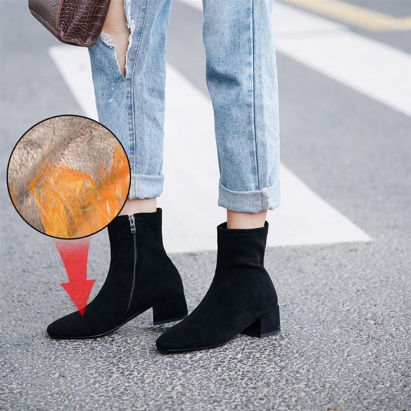 

Plus Size 34-44 Autumn Winter Boots Women Ankle Boots Ladies Shoes Faux Suede Sexy High Heels Short Bota Feminina Elastic1, Beige