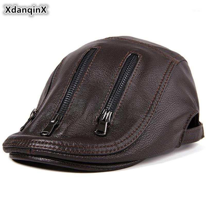 

XdanqinX Novelty Men's Genuine Leather Hats Sheepskin Leather Berets Fashion Personality Middle-aged Tongue Snapback Hat1, Black