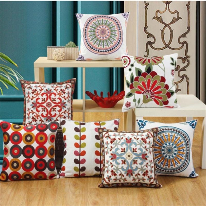 

Wheel Circle Pattern Embroidery Cotton Linen Cushion Cover Geometric Pillow Cover For Sofa Bed Pillow Case Home Decor Almofada, 1-01