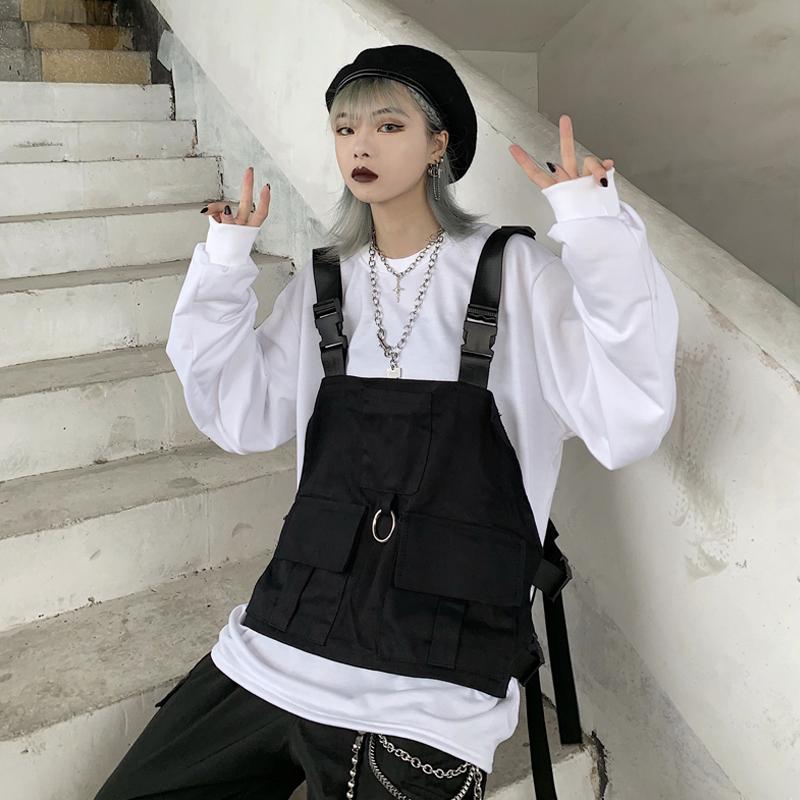 

Harajuku Style Vest Men Women Sleeveless Jacket Streetwear Adjustable Fashion Waist Coat Pockets Hip Hop Tactical Jackets Black