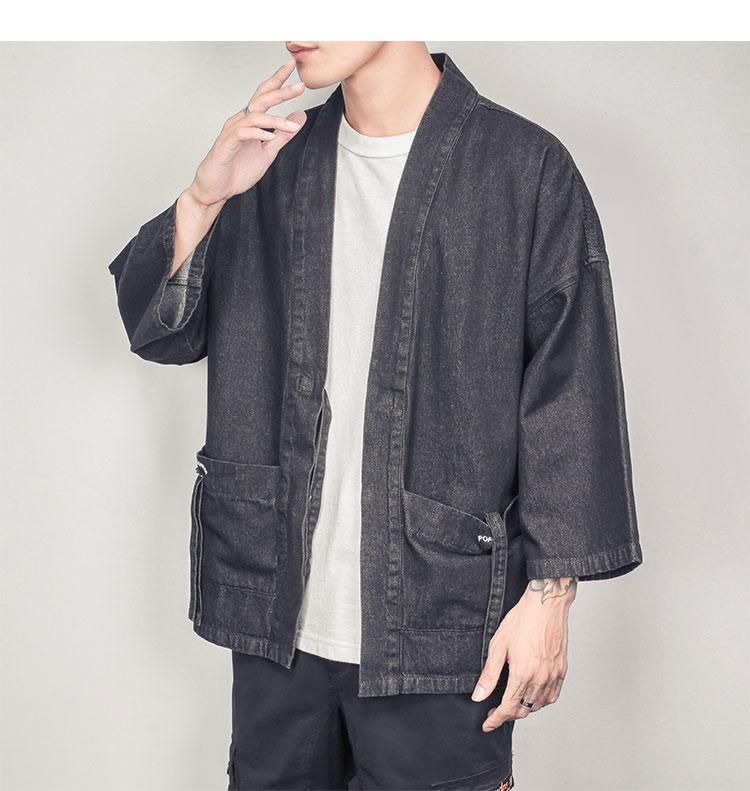 

2020 Men Chinese Style Autumn Denim Kimono Denim Jacket Mens Autumn Oversize Vintage Jackets Male Fashion Clothes, Black
