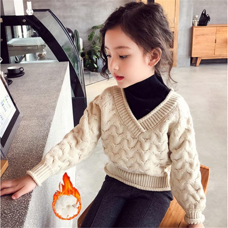 

Fashion Beige Knitting Autumn Spring Winter Sweater Baby Girls Kids Children's Warm Plus Velvet Thicken Top Princess High Qualit, Pant