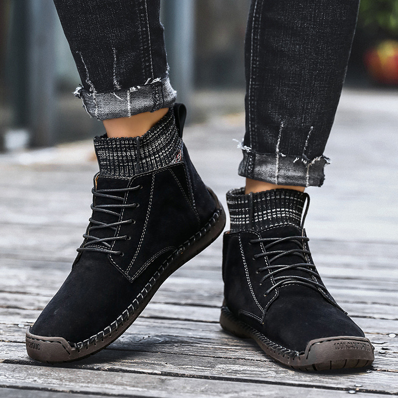 

2020 New Boots Cross-Border plus Size Mens Shoes Autumn and Winter New Casual Shoes Male Retro Trendy Fashion Mens Boots, Black