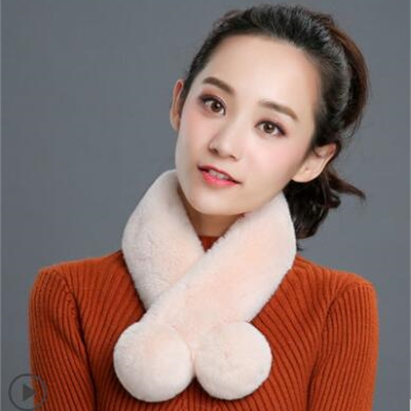 

Female Rex Korean Winter Scarf Rabbit Thick Solid Skin Double-face Collar 94jo