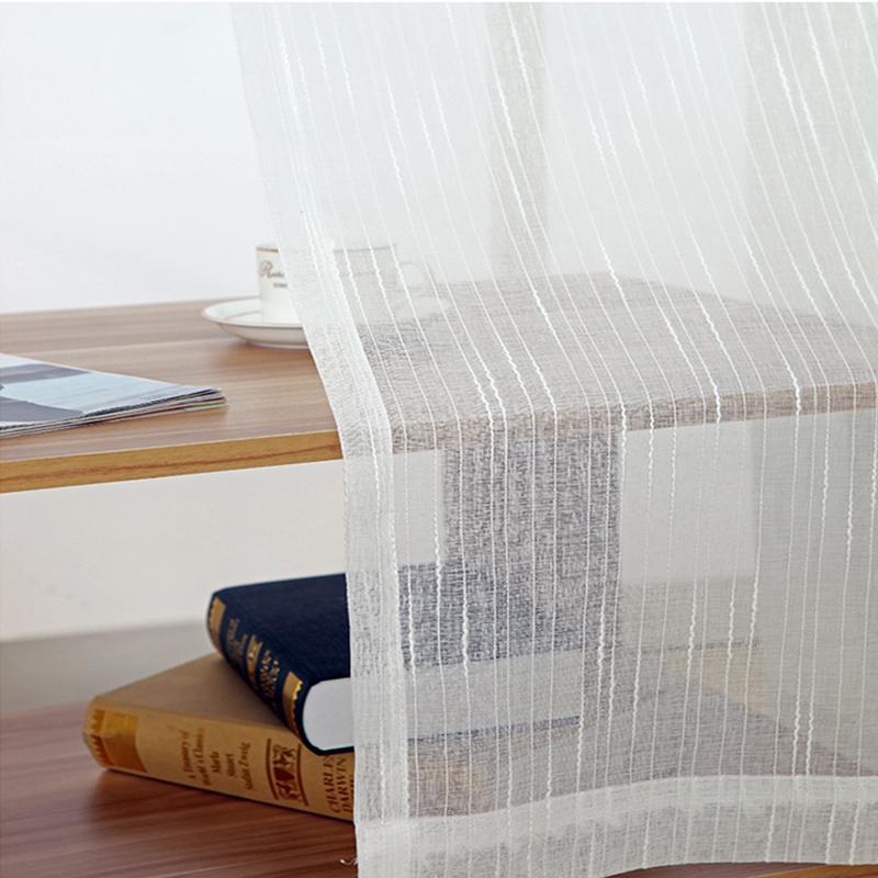 

White All- Linen Stripe Window Screens Sheer Curtains For Living Room Tulle Modern Voile for Bedroom Balcony Yarn Decor1