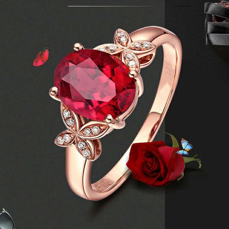 

Butterfly Ruby gemstones red crystal zircon diamond rings for women 18k rose gold color romantic jewelry bijoux bague party gift