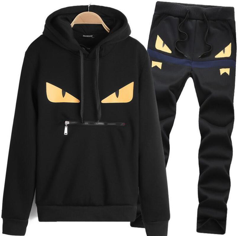 

2020 Autumn and winter new monster Slim casual cartoon sets of head sports suit couple models men sportswear jogging suits, Gray
