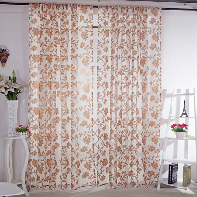 

Leaves Sheer Curtain Tulle Window Treatment Voile Drape Valance Fabric Window Curtains Modern, White