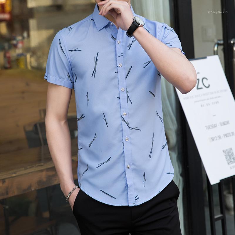 

Men Short Sleeve Shirt Plus Size Chinese Style Print Blouse Male Slim Shirt Men Casual Summer New white Plus Size1, Sky blue q3005-5012-
