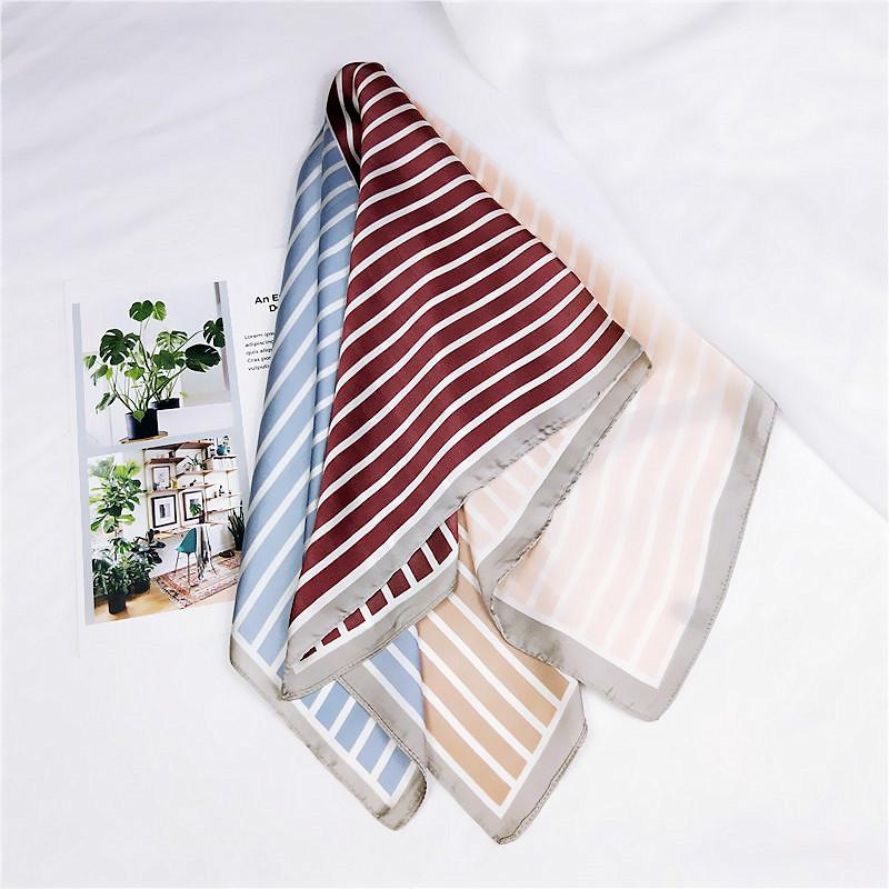 

Scarves 4 Color Women Striped Square Scarf Imitated Silk For Ladies Stewardess Hostess Office Neckerchief 70*70cm
